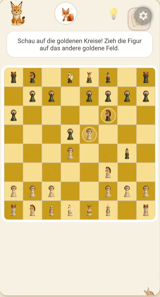 Ein Schachbrett mit goldenen Zielfeldern gegen einen Tier-Gegner