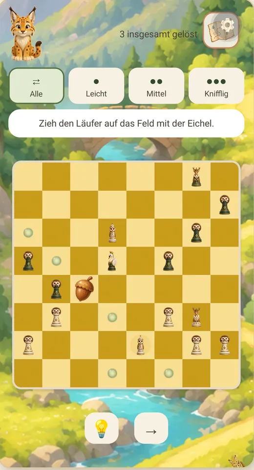 Ein Schachrätsel mit Auswahl nach Schwierigkeit