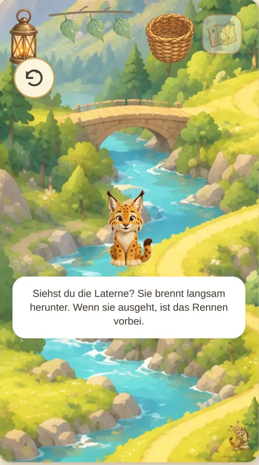 Lux und eine brennende Laterne beim sanften Puzzle Rush
