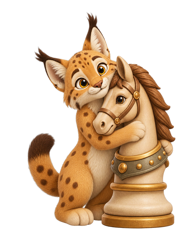 The ChessLynx logo: Lux the Lynx embracing a transformed knight chess piece