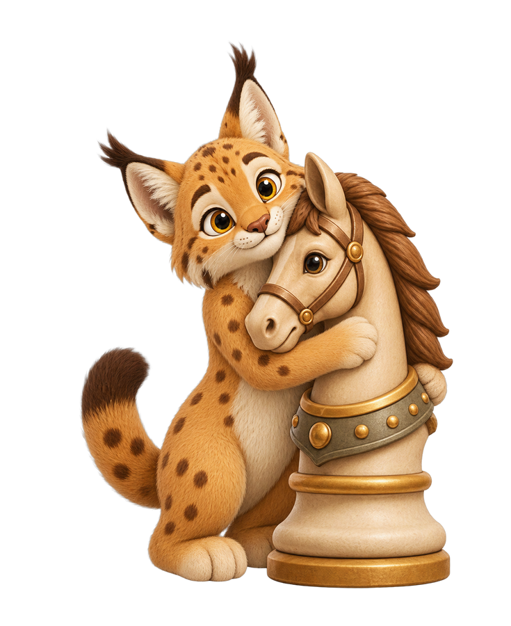 Final ChessLynx logo: Lux embracing the knight