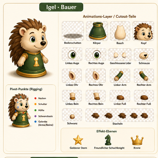 Early hedgehog-pawn draft from the concept reference sheet